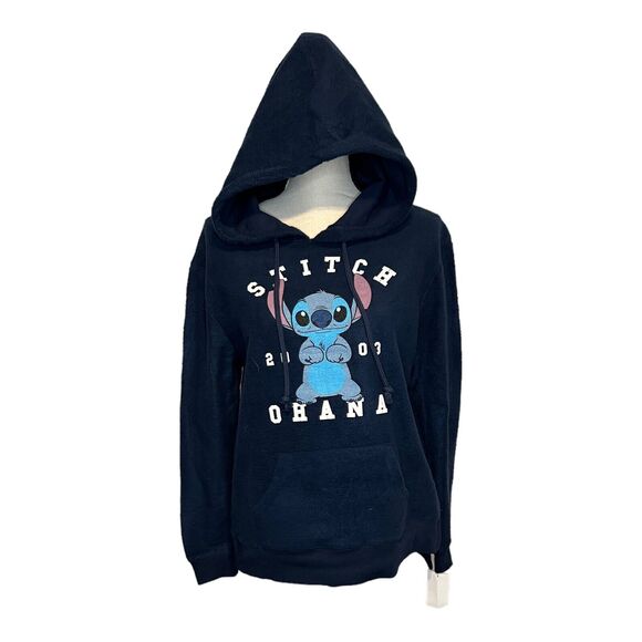 NWT Disney Lilo & Stitch Junior's Large Blue Cozy Hoodie Varsity Ohana - Picture 2 of 8